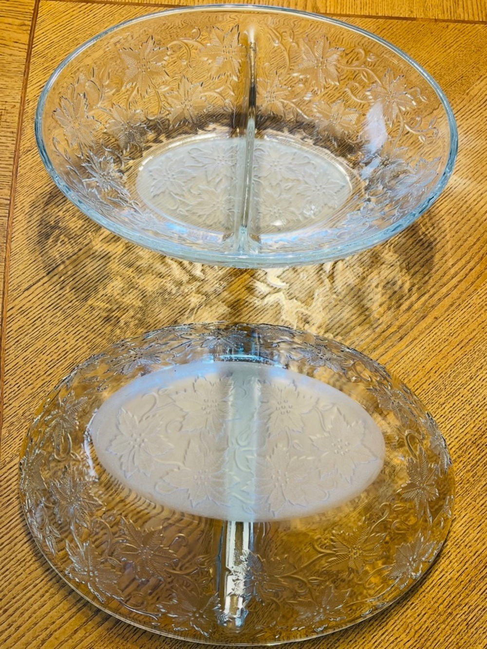 Princess House Clear Glass Divided Serving Dish with Floral Etching
